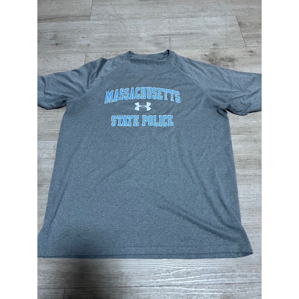 Under Armour Massachusetts State Police Shirt Mens Large Gray HeatGear Sz M